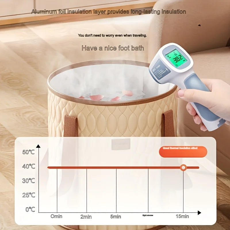 Portable Deep Foot Bath Tub with Lid, Foldable Insulated Foot Soak Bucket for Home Relax