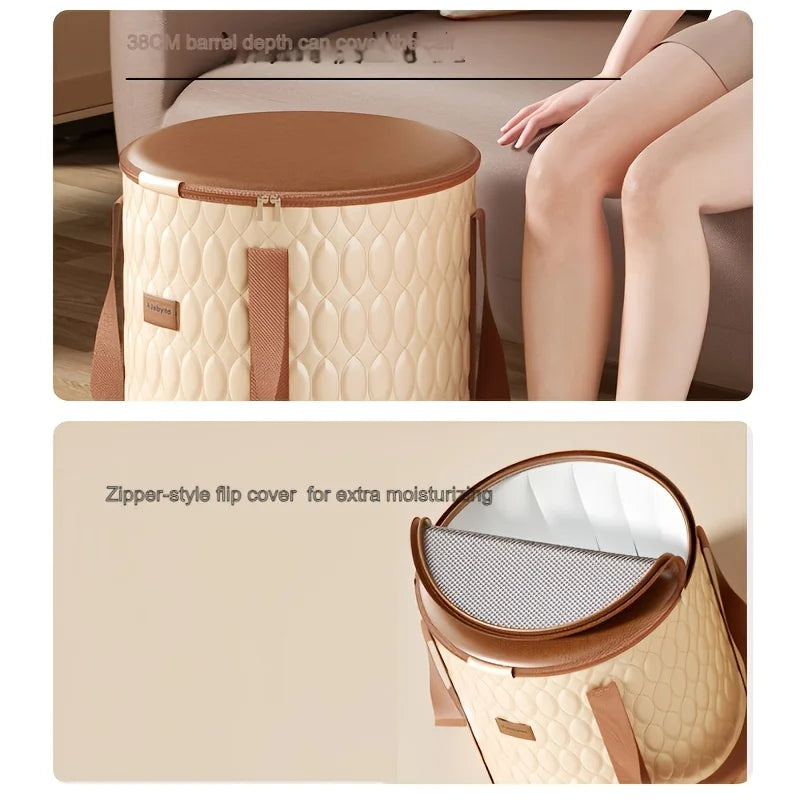 Portable Deep Foot Bath Tub with Lid, Foldable Insulated Foot Soak Bucket for Home Relax